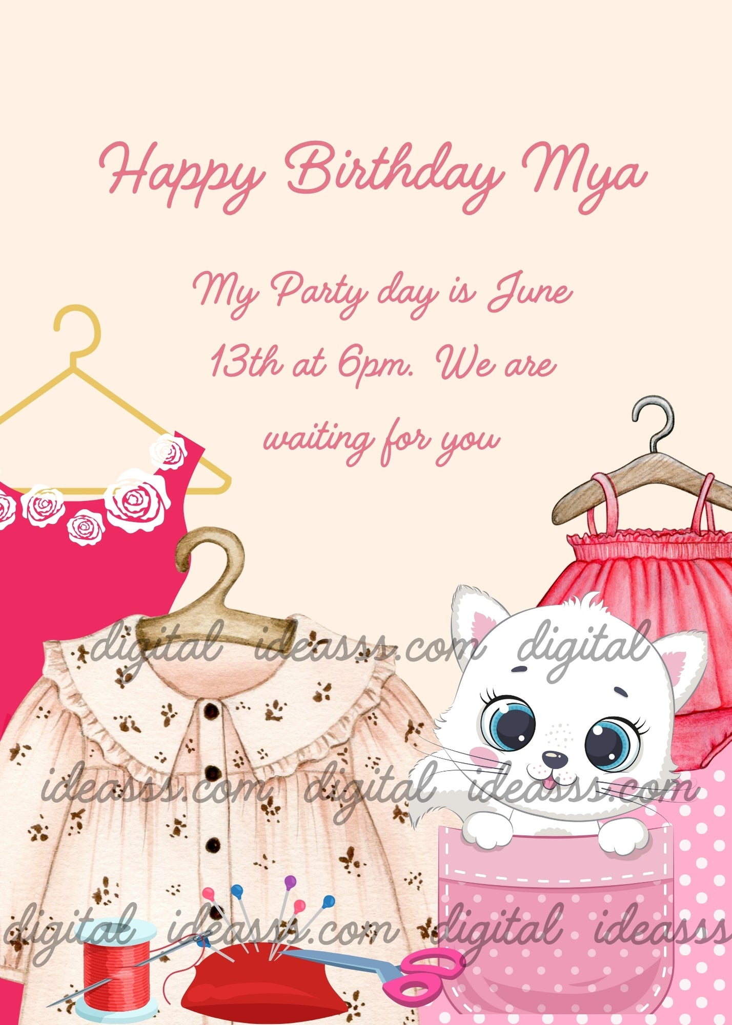 Trilly tailoring, creating elegant and always fashionable clothes - printable birthday card for girls 1-9
