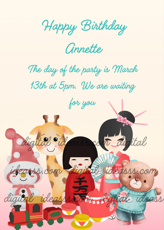 Two japanese doll, for a touch of class among other funny puppets.  Printable birthday card for girls 5-12. 