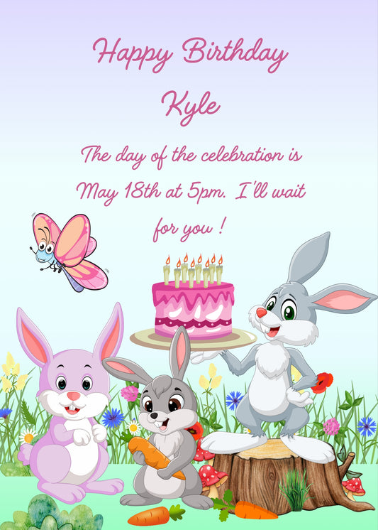 animals  for children aged between 1 and 9 years / theme animals / title Bunnies celebrating / Birthday Card | Birthday Card Printable | Digital Birthday Cards | Printable Happy Birthday Cards | Birthday Card Digital