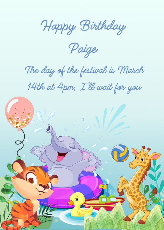 There is a small lake in the jungle where the animals go to cool off and play. Printable birthday card for kids 1-9.
